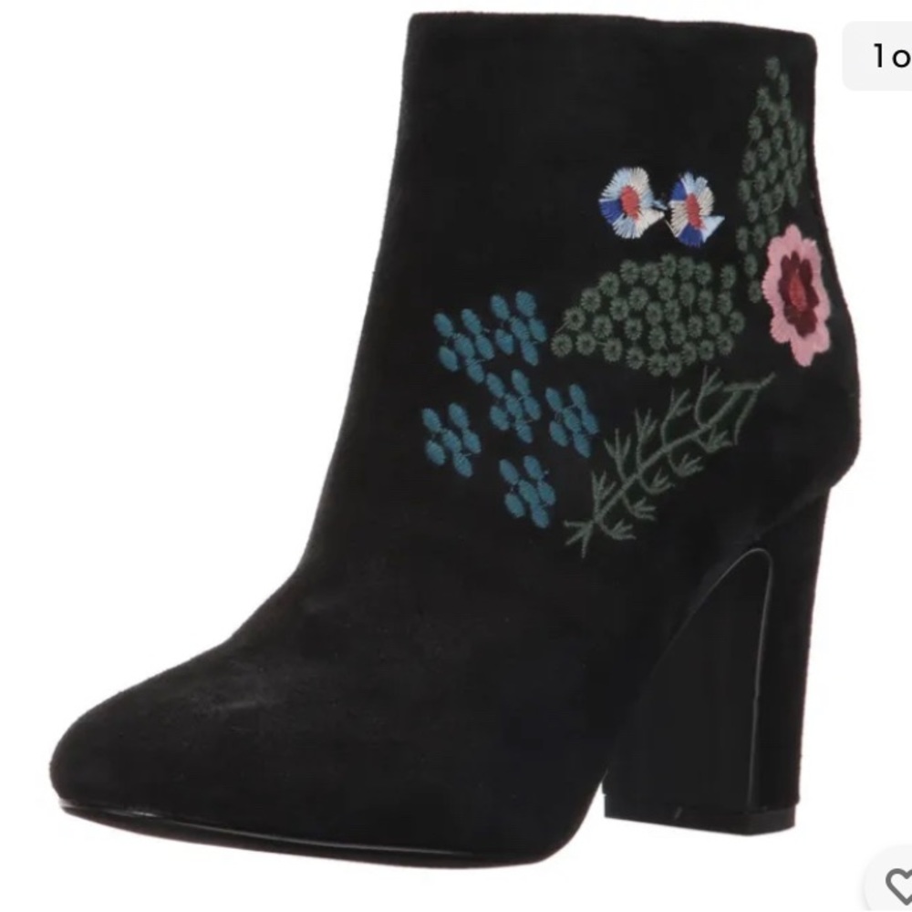 Nanette Lepore Beverly Black Suede Embroidered Short Boots Heels/Women's 7M/NWOT